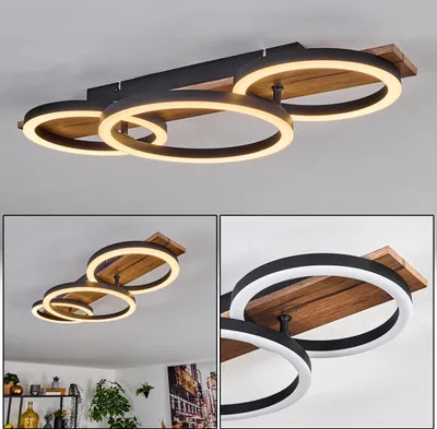 Produktbild von Pigge Deckenlampe aus Metall/MDF/Kunststoff in Schwarz/Holzoptik/Braun/Weiß