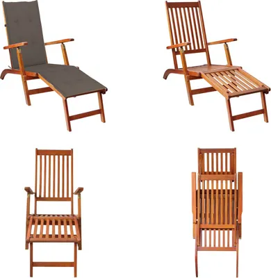 Immagine prodotto di vidaXL Sedia a sdraio con poggiapiedi e cuscino in legno massiccio di acacia - Sedia a sdraio - Sdraio di legno - Sdraio di legno