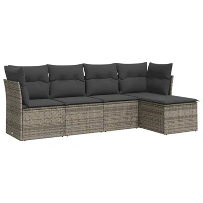 Image de vidaXL Ensemble de salon de jardin 5 pièces avec coussins Gris Poly rotin