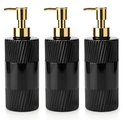 Immagine prodotto di Set di 3 dispenser per sapone, capacità 500 ml, colore nero opaco, materiale plastico, ideali per bagno e cucina