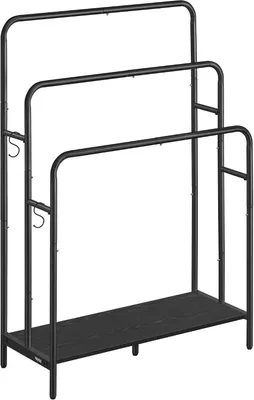 Imagen del producto de Soporte para toallas, 2 ganchos, 70 x 30 x 100 cm. Estante para toallas con 3 barras, color negro