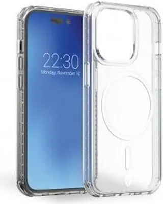 A smartphone and a clear phone case are shown side-by-side against a white background.