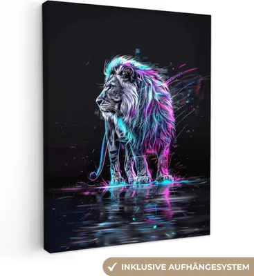 Produktbild von MuchoWow® - Leinwandbilder - Löwe - Farben - Schwarz - Tiere, Wandbild, Wanddeko Bilder Wohnzimmer, 30x40 cm