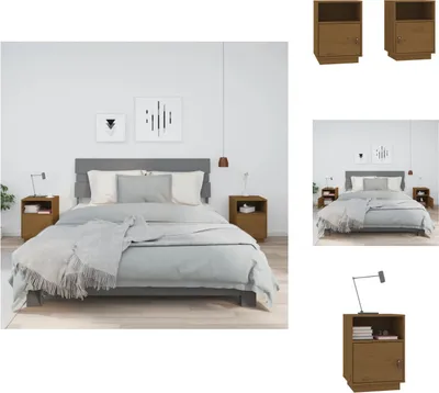Produktbild von vidaXL Nachttische 2 Stk. Honigbraun 40x34x55 cm Massivholz Kiefer -  Nachttische
