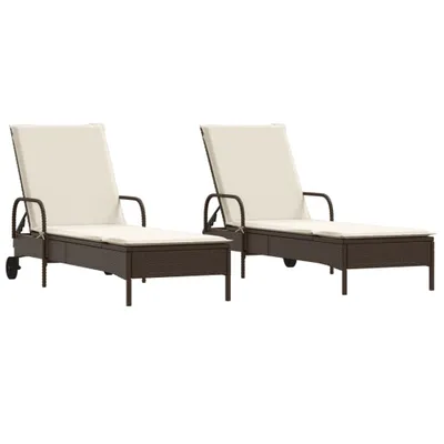 Image de vidaXL Bains de soleil avec coussins 2 pcs. Marron Poly Rattan