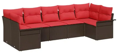 Image de Ensemble de canapé de jardin 7 pcs Marron Poly rotin
