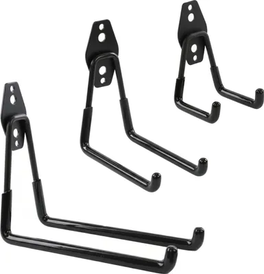 Immagine prodotto di Set di 3 ganci da parete BOTLE, ganci per attrezzi, "dritti" S, M, L, acciaio con PVC, per garage, officina, utensili elettrici, attrezzature sportive, ganci doppi, portata fino a 40 kg Cavo di prolunga