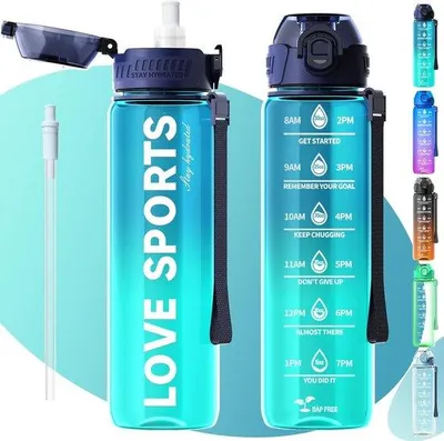 Produktbild von Famanu Wasserflasche Tritan mit Zeitindikator - Doppelwandig