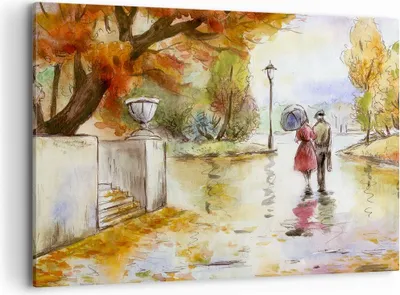 Produktbild von Bild auf Leinwand - Leinwandbild - Wetter regen herbst park - 100x70cm - Wand Bild - Wanddeko - Leinwanddruck - Bilder - Kunstdruck - Wanddekoration - Leinwand bilder - Wandkunst - AA100x70-2914