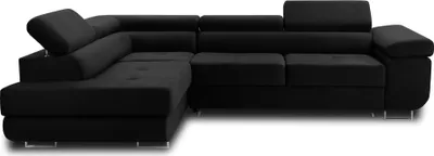 Image de Best Mobilier Pablo - canapé d'angle gauche - 5 places - convertible avec coffre et têtières réglables - en velours , Noir