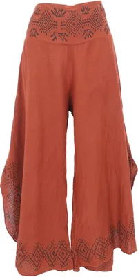 Produktbild von Bequeme Sommerhose in Natürlichem Look, Hosenrock, Palazzohose - Rostorange, Damen, Baumwolle, Größe: M