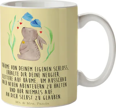 Produktbild von Mr. & Mrs. Panda Kaffeetasse Hase Blume - Gelb Pastell - Geschenk, Keramiktasse, Teepott, Schwangerschaft, Bedruckte Tasse, Geburtstag, Pott, Becher, Träume, Kaninchen