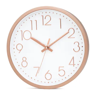 Produktbild von Intirilife Wanduhr in Rosé Gold - Weiß mit 30,5 cm Durchmesser - Praktische Zeitanzeige Chronometer stilvoll für jedes Zimmer