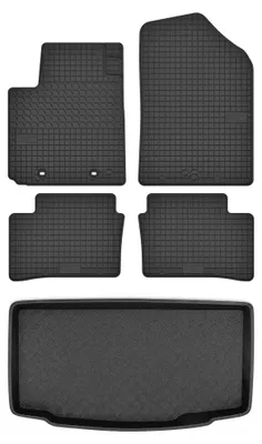 Productafbeelding van Rubberen automatten + kofferbakmat voor Hyundai i10 II 2013-2019 (sedan) – 5-delig, zwart, op maat – Wielganizator