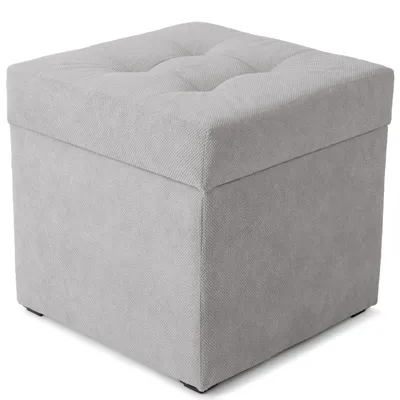 Produktbild von MG Design Polsterhocker Grau 45x45 cm - Stauraum 50L, bis 300 kg, stabil & pflegeleicht, für Wohnzimmer, Schlafzimmer & Flur