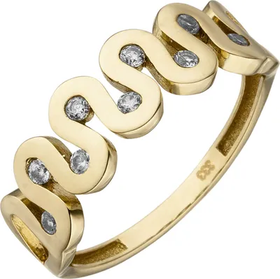 Produktbild von Ring Damenring mit Wellen 9 Zirkonia 333 Gold Gelbgold Fingerring 7mm breit Innenumfang 50mm  Ø15.9mm