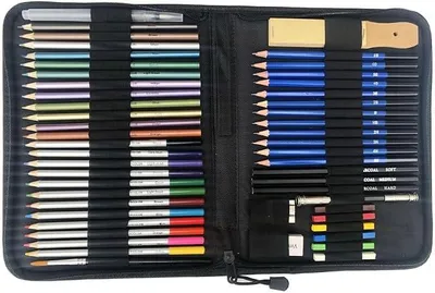 Imagen del producto de Juego de dibujo, set de papelería, 51 lápices de dibujo, solubles en agua, con minas de colores