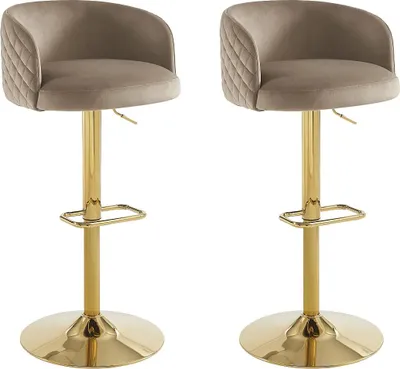 Produktbild von Barhocker 2er-Set höhenverstellbar - Samt & goldfarbenes Metall - Beige - PERLANITA
