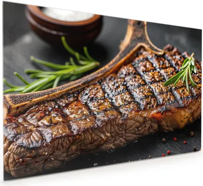 Produktbild von Küchenrückwand Spritzschutz Glas mit Motiv Gegrilltes Steak 40 x 40 cm