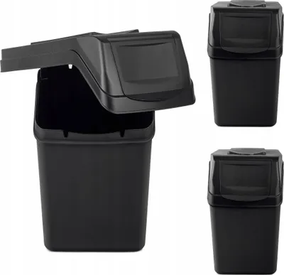 Produktbild von KADAX Abfalleimerset für Mülltrennung aus Plastik, Abfallbehälter mit dichtem Deckel (Schwarz 3x25L)