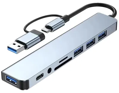 Zdjęcie produktu dla Hub USB, 8 portów, szybki transfer danych, kolor: szary