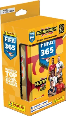 A product box for FIFA 365 Adrenalyn trading cards.