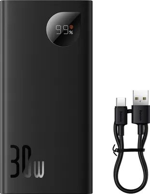 Produktbild von Baseus Adaman2 Powerbank mit Digitalanzeige 10000mAh 30W 2 x USB / 1x USB Type C Overseas Edition PD QC SCP schwarz (PPAD040101)