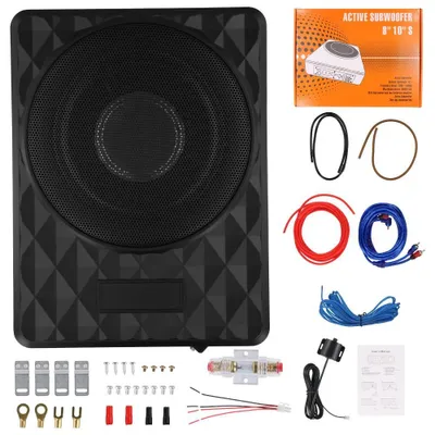 Produktbild von Auto Subwoofer - Aktiver 25 cm Untersitz-Subwoofer - Ultraflach - Integrierter Verstärker 12 V - 2,8 Ohm - Schwarz