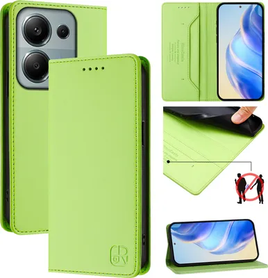 Produktbild von Lederhülle für Xiaomi Poco M6 Pro 4G/Redmi Note 13 Pro 4G Hülle Flip Brieftasche Kartenfächern Ständer Schutzhülle Grün
