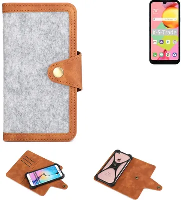 Produktbild von K-S-Trade Handyhülle kompatibel mit LG Electronics Risio 4 Schutzhülle Filz-Hülle Kunst-Leder hellgrau braun (1x)