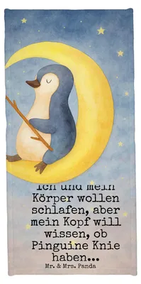 Produktbild von Mr. & Mrs. Panda Handtuch Pinguin Mond Design - Eisblau - Geschenk, schlafen, Süßigkeiten, Neugierig, Strandlaken, Duschhandtuch, Schlafzimmer, Spruch, Duschtuch
