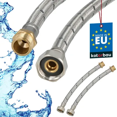 Obrázok produktu pre KOTARBAU® Sada 2 ks ohybnej hadice Vodná hadica 20 cm Odolná hadica 1/2" x 3/8" vonkajší závit x vnútorný závit Pripojovacia hadica Armatúra Hadica Vodovodný kohútik