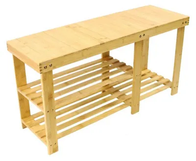 Productafbeelding van Schoenenkast met zitbank, bamboe, 3 planken, 87 x 45 x 28 cm