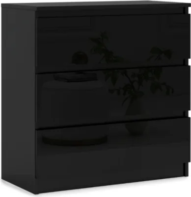 Immagine prodotto di Cassettiera con 3 cassetti in nero opaco / nero lucido - 70 x 78 x 39cm (L/A/D)