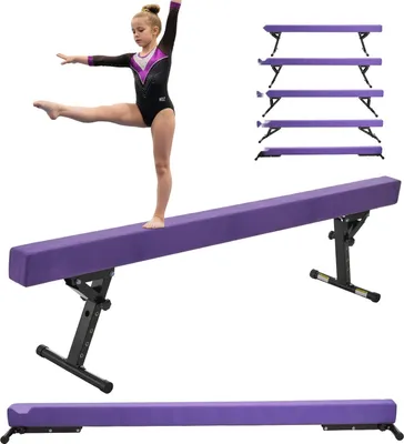 Image de Poutre d'équilibre - Poutre de gymnastique pour enfants - Longueur 241 cm - Hauteur réglable sur 5 niveaux (17/38/47/54/56,5 cm) - Charge max. 158,7 kg - Lila