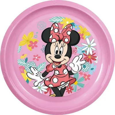 Produktbild von Tataway Disney Rosa Flacher Teller für Mädchen aus Minnie-Kunststoff, stoßfest und wiederverwendbar