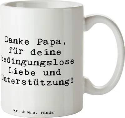 Produktbild von Mr. & Mrs. Panda Trinkbecher Spruch Danke Papa - Weiß - Geschenk, Kaffeepott, sagen, Tasse, Henkelpott, Bedanken, Aufmerksamkeit, Vater, schöne, Familienliebe, Liebe