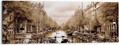 Produktbild von Bild auf Leinwand - Leinwandbild - Kanal Fahrräder Amsterdam Zentrum - 150x50cm - Wand Bild - Wanddeko - Leinwanddruck - Bilder - Kunstdruck - Leinwand bilder - Wandkunst - CA150x50-2971
