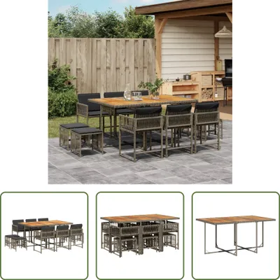 Produktbild von The Living Store 11-tlg. Garten-Essgruppe mit Kissen Grau Poly Rattan