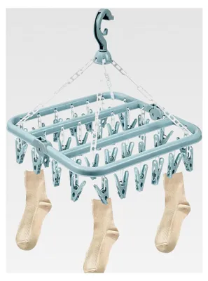 Produktbild von Hängender Sockentrockner mit 32 Clips, faltbar und winddicht, für kleine Wäschestücke und Handtücher (Blau)
