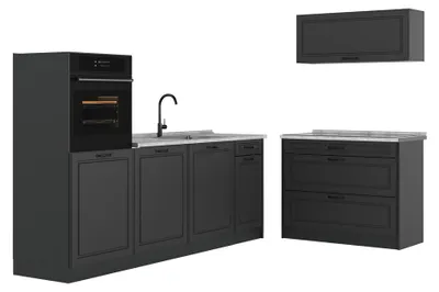 Immagine prodotto di Cucina componibile Vicco R-Line Antracite country/Antracite 220 cm piano di lavoro Marmo, Model 68116
