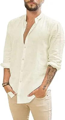 Productafbeelding van Heren Casual Slim Fit Overhemd - Katoen en Linnen - Beige