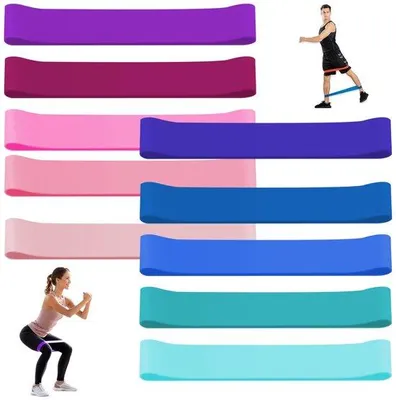 Produktbild von Fitnessband-Set mit 10 Stücken - 5 verschiedene Stärken - Kräftigungsbänder - Gymnastikband - Yoga/Pilates - Wechselbelastung - Resistenzeinheiten