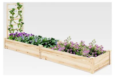 Produktbild von Hochbeet mit Rankgitter aus Tannenholz, Pflanzkasten für Kletterpflanzen, Blumenkübel für Balkon, Garten und Terrasse, 235x63x102 cm (Natur)
