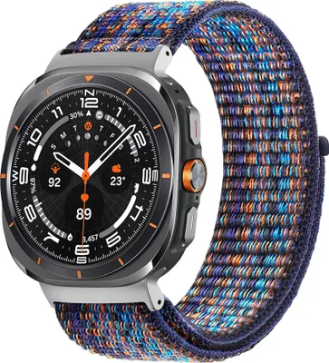 Obrázek produktu pro Bandz Nylonový řemínek - vhodný pro Samsung Galaxy Watch Ultra - řemínek z kvalitního nylonového materiálu se zapínáním na suchý zip (modro-oranžový mix)