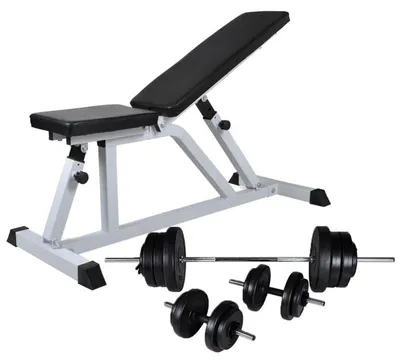 Obrázek produktu pro Sada kotoučů na činky – Sada činek – Sada závaží – Posilovací lavice – Ocelová konstrukce – 60,5 kg