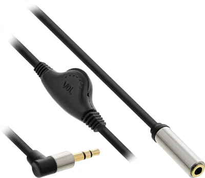 Image de InLine® 99253C Câble audio Slim jack 3,5mm ST coudé / BU, avec réglage du volume, 0,25m