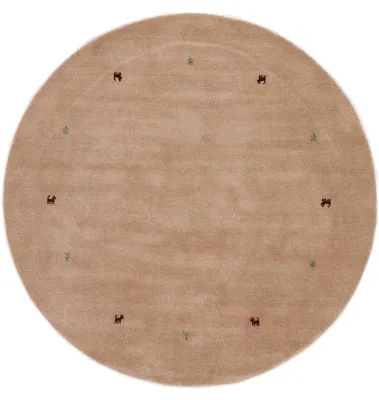 Produktbild von Wollteppich Gabbeh Uni Rund Beige Ø 80 | Moderner Teppich für Wohn- und Schlafzimmer