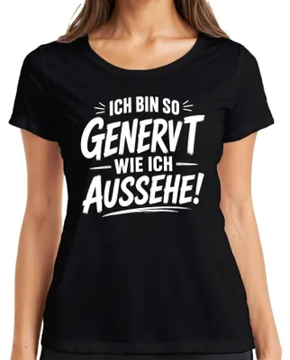 Produktbild von Ich bin so genervt wie ich aussehe Lustig Statement Sarkasmus Büro Damen T-Shirt, Schwarz, S