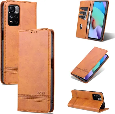 Image de Etui Redmi Note 11 Pro, portefeuille avec fermeture magnétique et support, étui en cuir pour Xiaomi Redmi Note 11 Pro/Note 11 Pro+ Marron